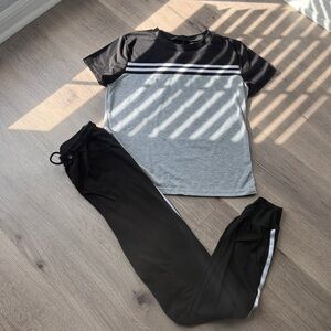 Black and Gray Striped Athletic Set
